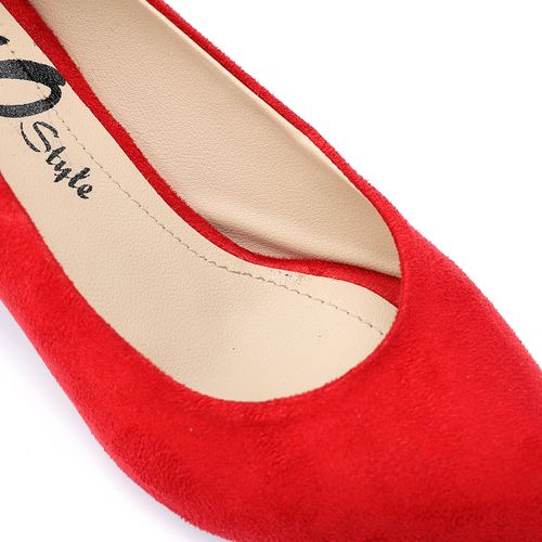 Suede Block Heel Pumps - Red