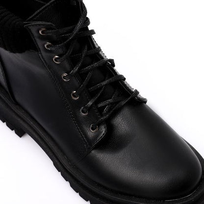 Faux Leather Ankle Combat Boots – Black