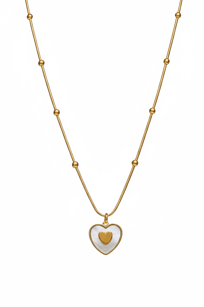 Stainless Steel Double Heart Pendant Necklace – Gold