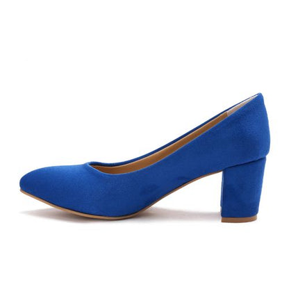 Suede Block Heel Pumps - Muted Blue