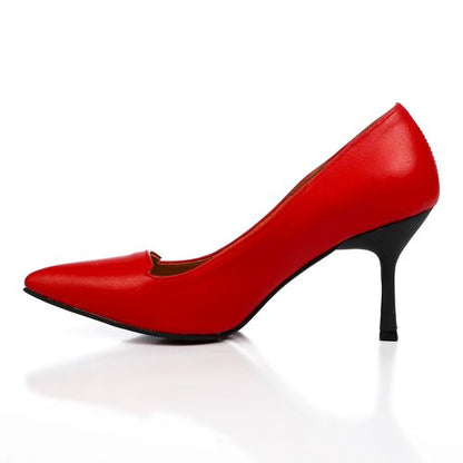 Faux Leather Pointed Toe Pumps – Red