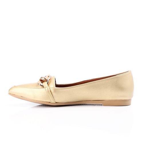 Faux Leather Pointed Flats – Gold