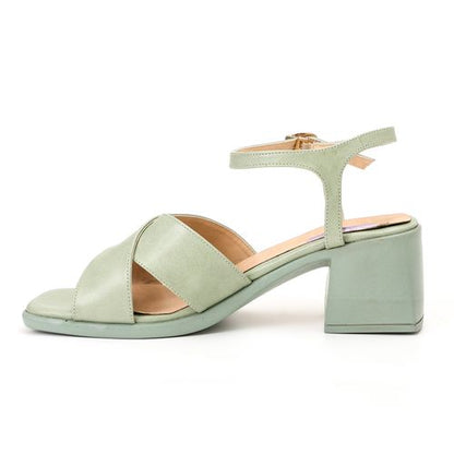 Faux Suede Block Heel Sandal - Light Green