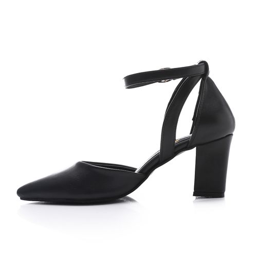 Faux Leather Pointed-Toe Block Heels - Black