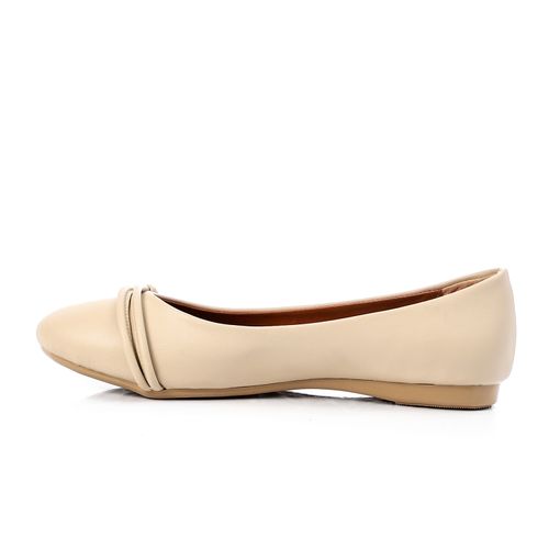 Faux Leather Round Toe Ballet Flats – Beige