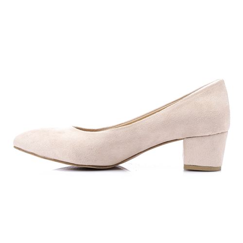 Suede Block Heel Pumps - Light Beige