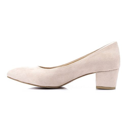 Suede Block Heel Pumps - Light Beige