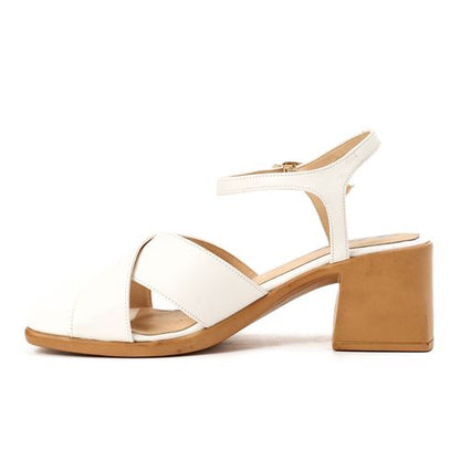 Faux Leather Block Heel Sandal - White