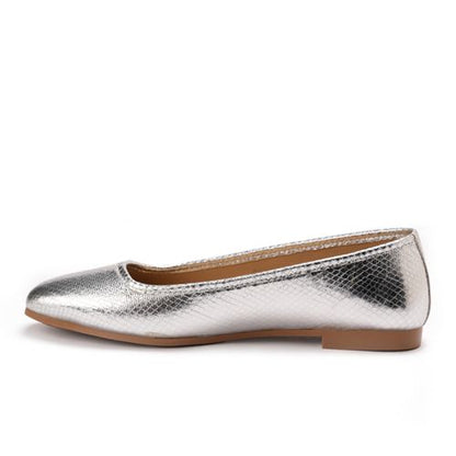 Faux Leather Comfortable Flat - Silver