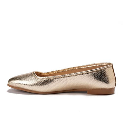 Faux Leather Ballet Flats - Gold