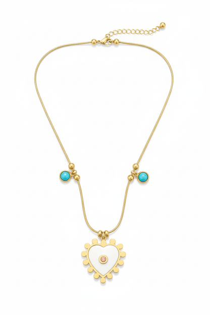 Stainless Steel White Enamel Heart Pendant Necklace – Gold