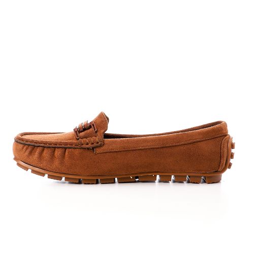 Suede Loafers with Metal Accent – Light Tan