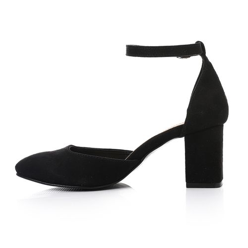 Faux Suede Pointed-Toe Ankle Strap Heels - Black
