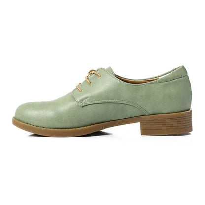 Faux Leather Lace-Up Oxford Shoes – Light Green