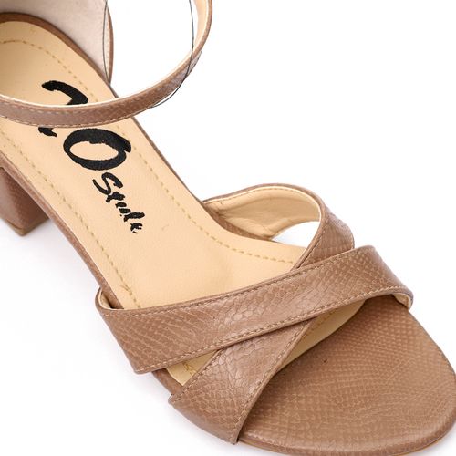 Faux Leather Block Heel Sandals - Café