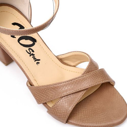 Faux Leather Block Heel Sandals - Café