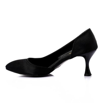 Satin Kitten Heel Shoes - Black