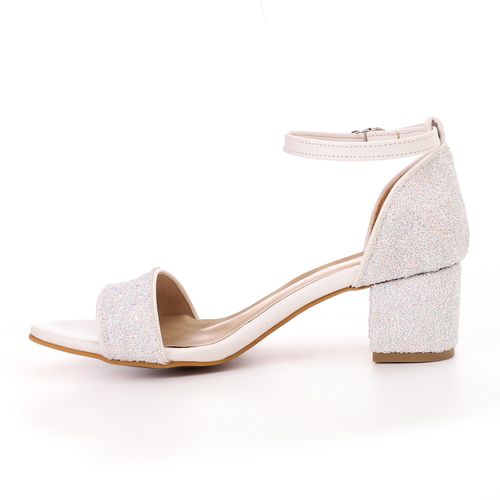 Faux Leather Ankle Strap Block Heel Sandals – White