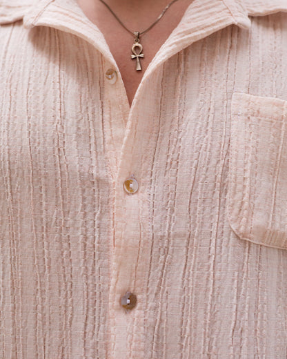 Linen Textured Short Sleeve Shirt - Orange