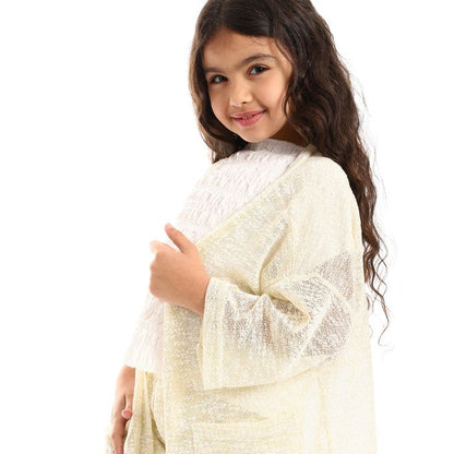 3/4 Sleeves Knitted Pattern Open Neckline Girls Cardigan Set
