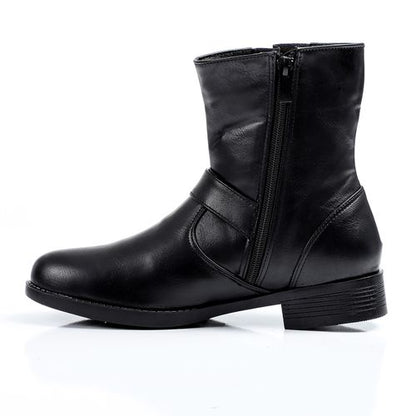 Leather Half-Length Buckle Strap Boots – Black