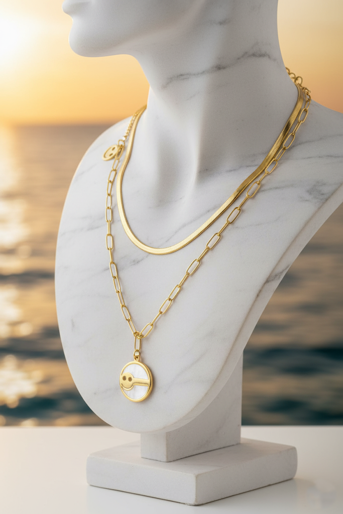 Stainless Steel Layered Key Pendant Necklace – Gold