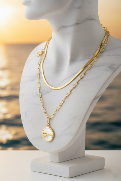 Stainless Steel Layered Key Pendant Necklace – Gold