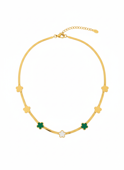 Stainless Steel Flat Snake Chain Clover Necklace – Gold