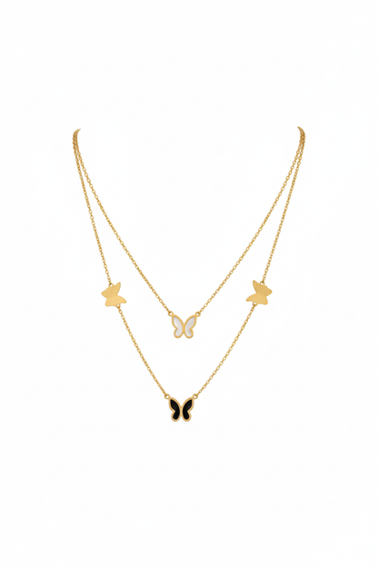Stainless Steel Double-Layer Butterfly Charm Necklace – Gold