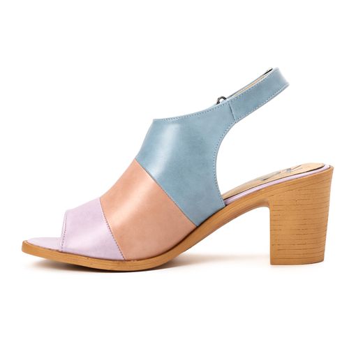 Faux leather Tri-Tone Block Heel Sandals - Multicolor