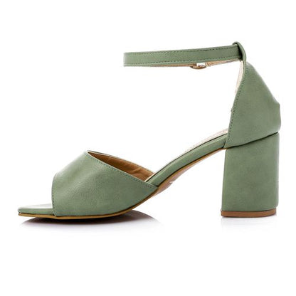 Suede Block Heel Sandals - Light Green