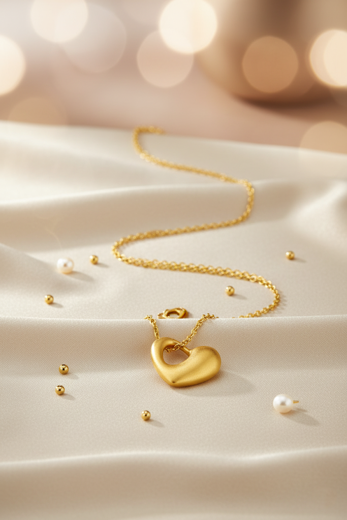 Stainless Steel 3D Matte Heart Pendant Necklace – Gold