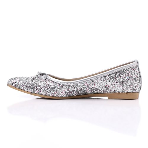 Faux Leather Glitter Ballet Flats - Silver