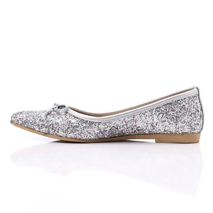 Faux Leather Glitter Ballet Flats - Silver