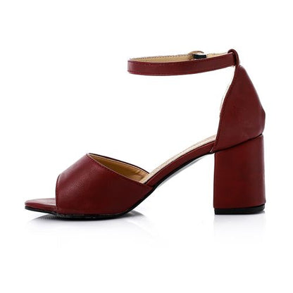 Suede Block Heel Sandals - Burgundy