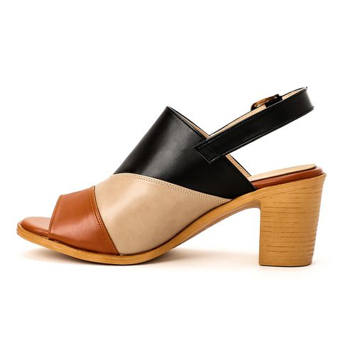 Faux leather Bi-Tone Block Heel Sandals - Multicolor