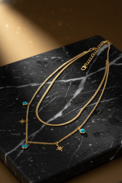 Stainless Steel Layered Snake Chain Necklace – Gold