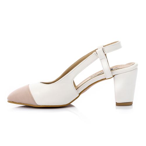 Faux Leather Bi-Tone Heeled Shoes - White