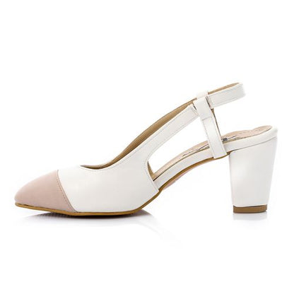 Faux Leather Bi-Tone Heeled Shoes - White