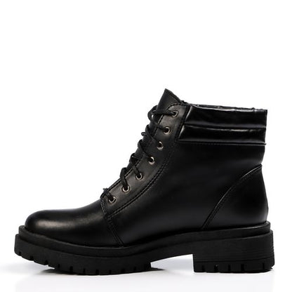 Faux Leather Ankle Boot - Black