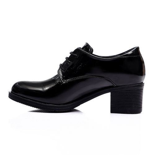 Patent Leather Chunky Heeled Oxfords - Black