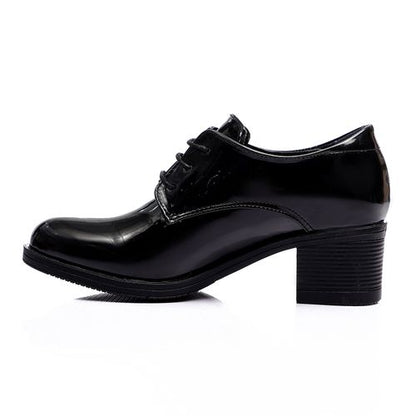 Patent Leather Chunky Heeled Oxfords - Black