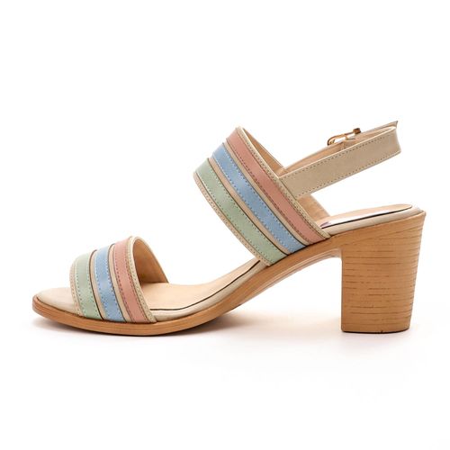 Faux Leather Multi-Stripe Block Heel Sandals – Multicolor