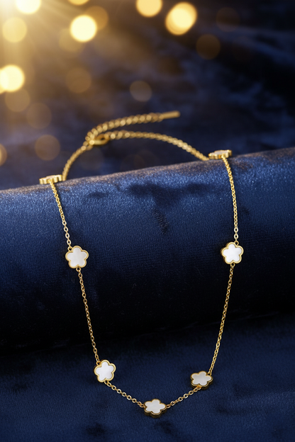Stainless Steel Multi White Flower Charm Necklace – Gold