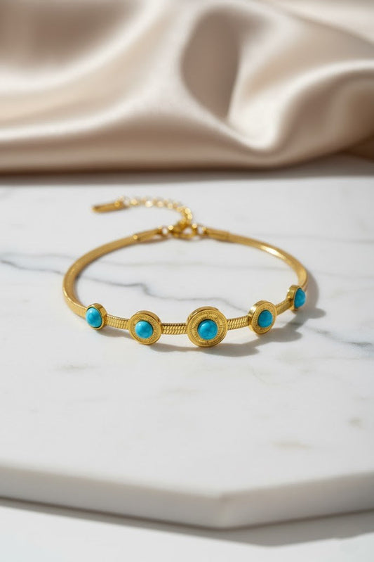 Stainless Steel Turquoise Beaded Bracelet – Gold