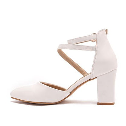 Ankle-Strap Block Heels - White