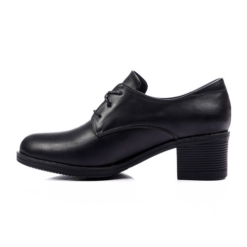 Black Leather Chunky Heeled Oxfords