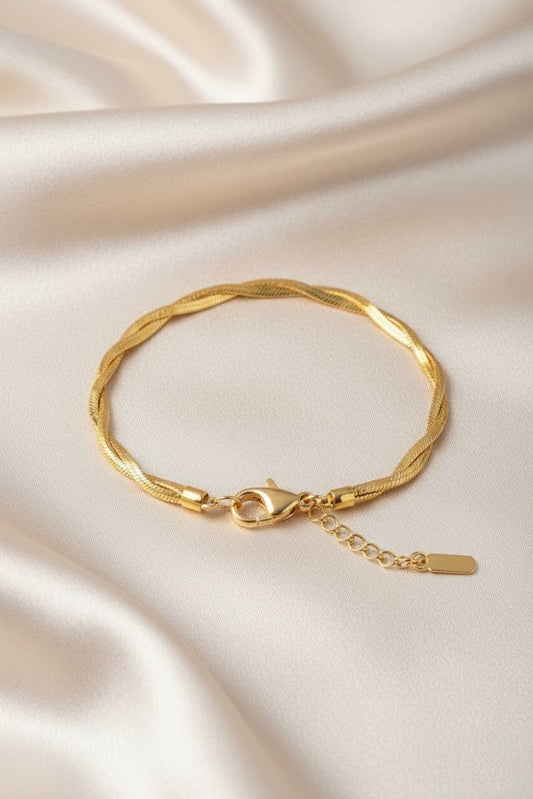 Stainless Steel Twisted Flat Chain Bracelet – Gold
