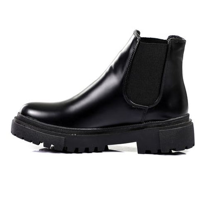 Faux Leather Plain Ankle Boots - Black