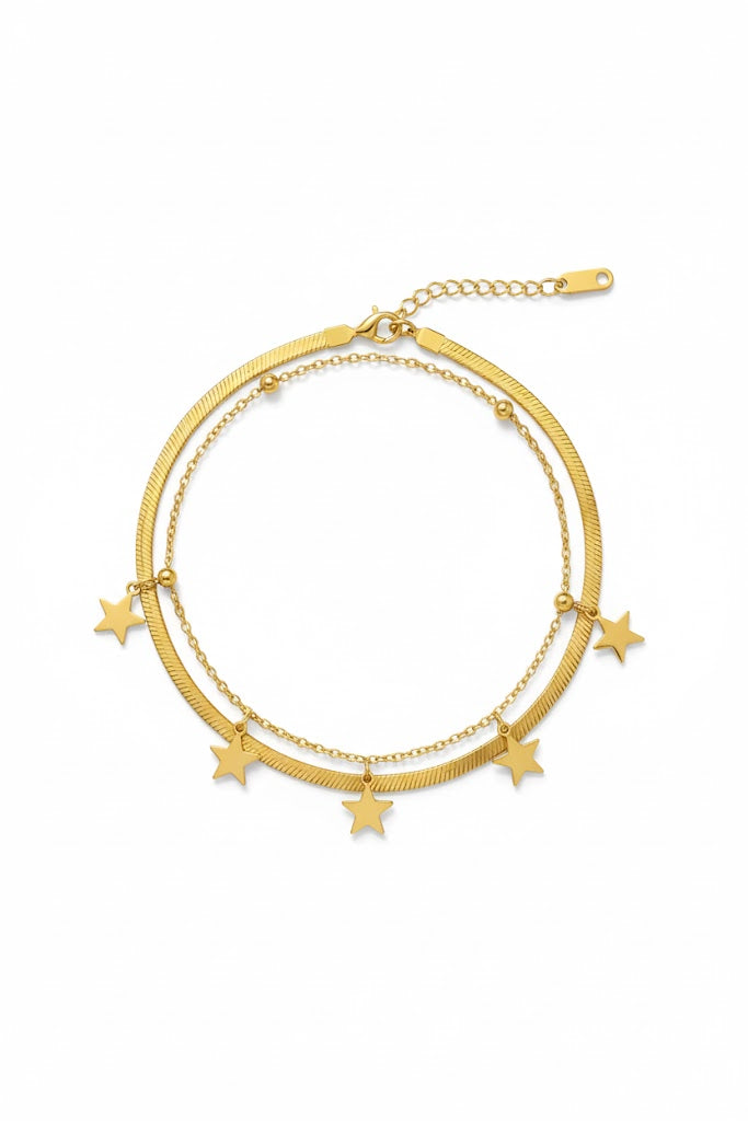 Stainless Steel Double Layer Star Charm Bracelet – Gold